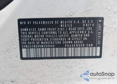 2019 Volkswagen Jetta 1.4T R-Line/1.4T S/1.4T Se from USA, damaged, VIN 3VWC57BU6KM250640
